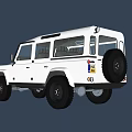 White Classic Off Road Vehicle With Rugged Exterior Yellow Headlights Black Tires And Roof Antenna