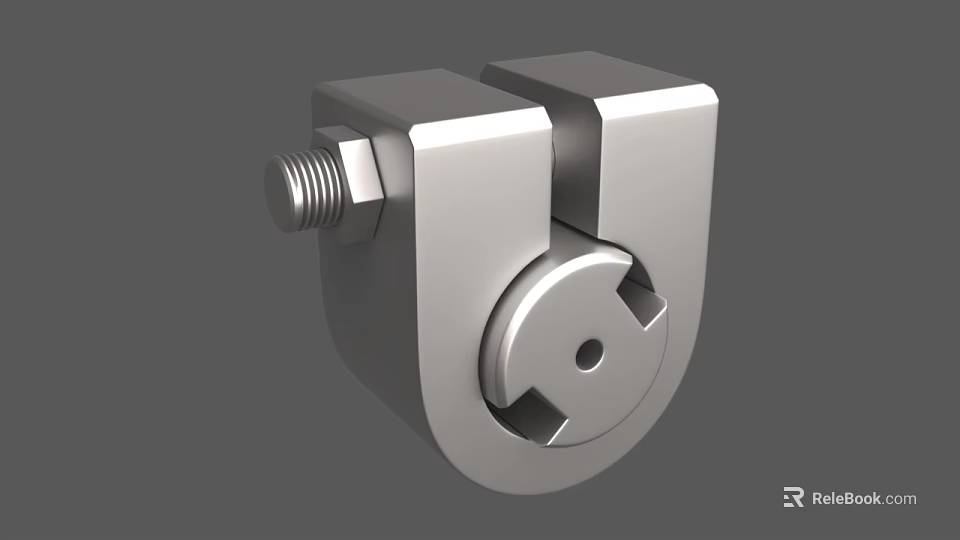 Silver Metal Mechanical Clamp With Bolt Square Blocks And Circular Holes 3d model 