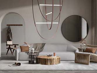 Quiet sofa tea table combination leisure chair chandelier 3d model