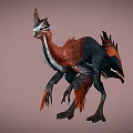 Vibrant Feathered Reptile Dinosaur Featuring Black Red Orange Plumage In Walking Pose
