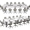 Modern White Conference Table With Grey Wheeled Chairs For Meeting Room