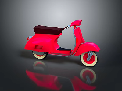 Vintage Red Scooter With Black Seat And White Rims On Reflective Surface Design 3d model