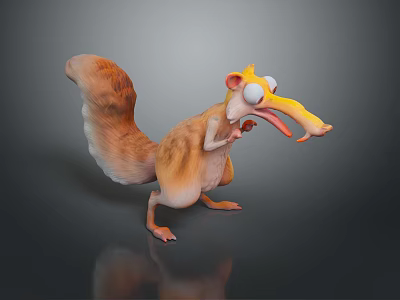 Cute 3D Animated Squirrel Character With Big Eyes Open Mouth Fluffy Tail And Long Nose 3d model