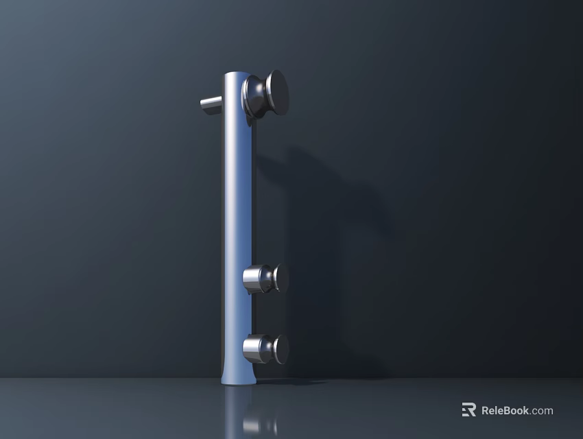 Silver Door Handle With Three Round Knobs Against Dark Wall And Bottom Reflection 3d model 