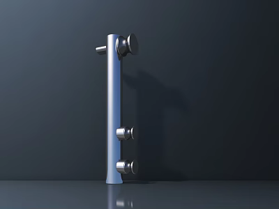 Silver Door Handle With Three Round Knobs Against Dark Wall And Bottom Reflection 3d model