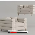Light Colored Single Sofa With Thick Armrests Metal Legs And Throw Pillows 3d model