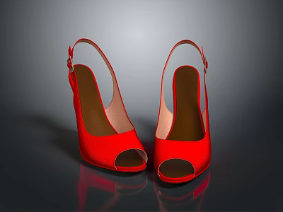 Red Open Toe High Heels With Ankle Strap For Women's Footwear 3d model