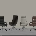 Rochebobois Modern Leather Office Chairs With Black Brown Beige Colors And Rolling Wheels