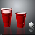Red Plastic Cups Stack And Single Cup Along With White Ball For Everyday Use 3d model