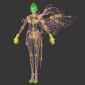 Fantasy Game Character With Purple Hair Purple Corset And Black Feather Wings