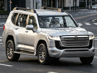 Silver SUV Exterior With Roof Rails Alloy Wheels And Front Grille On Urban Road 3d model