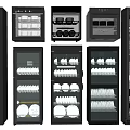 Modern Sideboard Collection With Glass Doors Displaying Plates Cups And Dinnerware