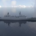 Modern Naval Warship Sailing On Calm Ocean With Radar Systems And Deck Equipment