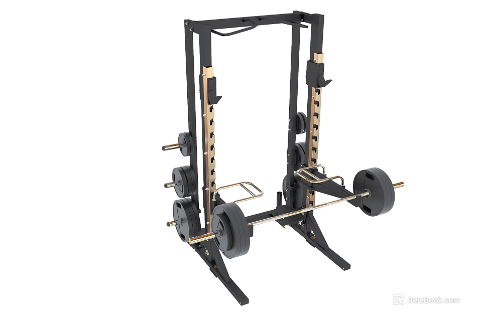 Home Gym Power Rack With Weight Plates And Barbell For Strength Training 3d model 