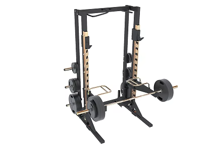 Home Gym Power Rack With Weight Plates And Barbell For Strength Training 3d model