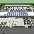 Large Public Building Aerial View With Modern Design Square Parking Lot And Trees