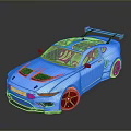 Blue Sports Car With Rear Spoiler Black Stripes Black Wheels And 3D Rendered Sporty Exterior