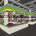 Supermarket Fresh Produce Section With Green Stalls Digital Screens And Assorted Fruits Vegetables