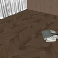 Natural Wood Herringbone Flooring in Modern Room with Stack of Magazines