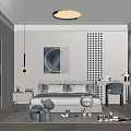 Modern Kids Room Interior With White Gray Geometric Wall Bed Desk Toys And Natural Light