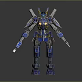 Game Movie Character Mech Robot With Blue Yellow Mechanical Armor And Long Weapon