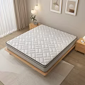 Comfortable Quilted Mattress On Wooden Bed Frame With Nightstand Table Lamp And Soft Curtains