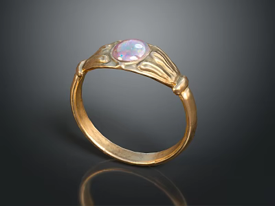 Gold Ring With Pink Opal Stone And Intricate Decorative Details 3d model