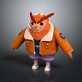 Cute Cartoon Owl 3D Model Wearing Orange Jacket White Fur Collar And Purple Shorts
