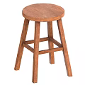 Sturdy Wooden Stool With Round Seat Four Legs And Crossbar Support Design