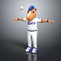 Cartoon Horse Mascot In White Rangers Uniform With Blue Cap Juggling Ball And Outstretched Arms