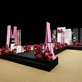 Elegant Banquet Hall Walkway Decor with Red Pink Flowers and Love Signage