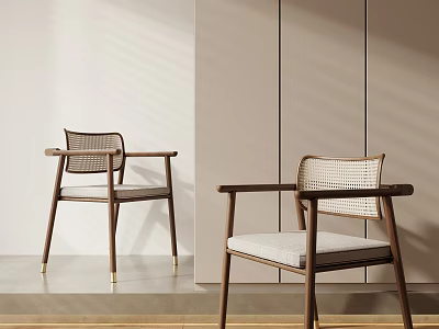 Modern Leisure Chair with Wooden Frame Woven Backrest and Upholstered Seat in Minimalist Interior 3d model