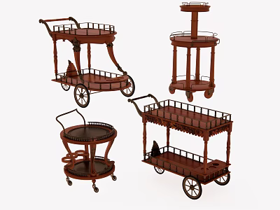 Commercial Food Service Carts Wooden Wheeled Multi Tiered Designs For Business Use 3d model