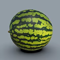 Single Whole Fresh Ripe Juicy Watermelon With Green Yellow Striped Exterior