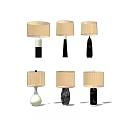 Various Modern Table Lamps With Different Base Styles And Beige Fabric Shades 3d model