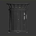 Black Metal Trash Can With Slatted Design For Home Office Use