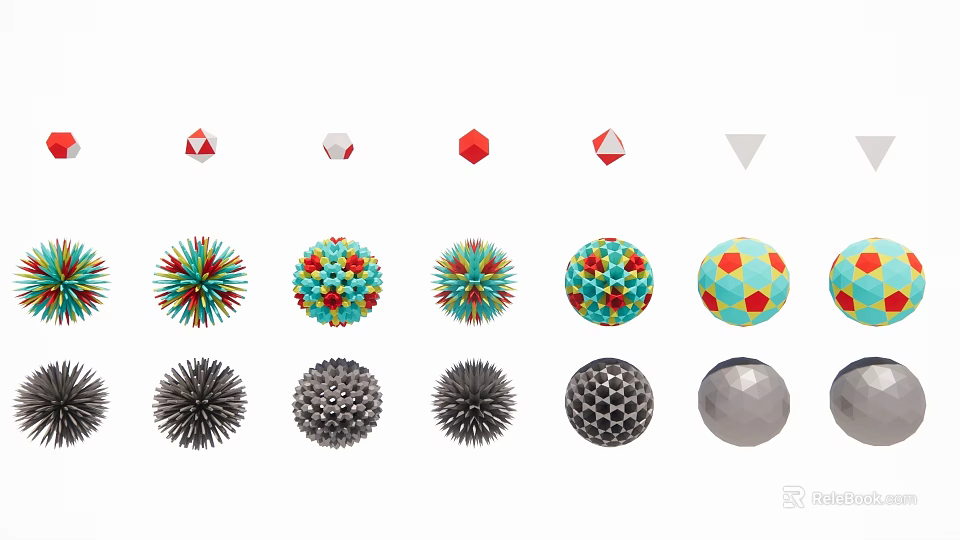 Decorative Colorful Geometric Hanging Ornaments With Polyhedron And Spherical Shapes 3d model 
