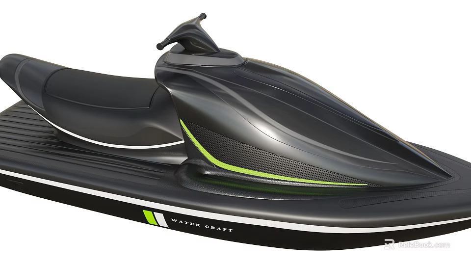 Sleek Black Wave Craft Yacht With Green Accent Stripes And Modern Design 3d model 