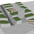 Architectural White Stairs Design With Lush Green Plants And Terrace Platforms