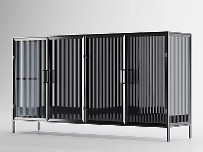 Contemporary Storage Cabinet With Metal Frame And Vertical Slat Glass Doors Design 3d model