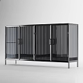 Contemporary Storage Cabinet With Metal Frame And Vertical Slat Glass Doors Design