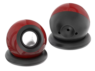 Pair Of Spherical Speakers Red With Floral Patterns And Black Base Design 3d model