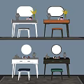 Modern Dressing Table With Round Mirror Stool And Cosmetics In Different Colors 3d model