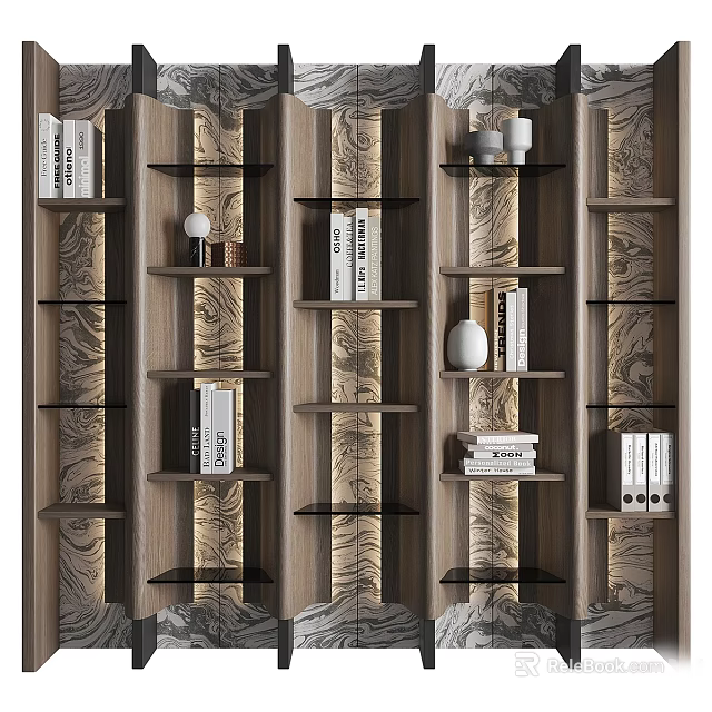 Modern Wooden Decorative Cabinet With Open Shelves Books And Vases 3d model 