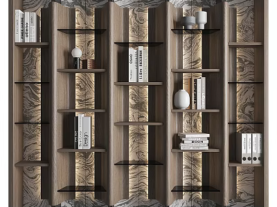 Modern Wooden Decorative Cabinet With Open Shelves Books And Vases 3d model