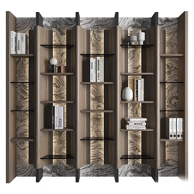 Modern Wooden Decorative Cabinet With Open Shelves Books And Vases 3d model