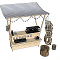 Practical Mobile Food Cart With Canopy String Lights Refrigerator Display Shelves And Beverage Bottles