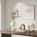 Natural Decorative Ornaments Set With White Vase Dried Flowers Ginkgo Leaf Frame And Moon Ornament