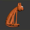 Orange Cartoon Cat 3D Model With Long Body Limbs Sitting On Black Surface