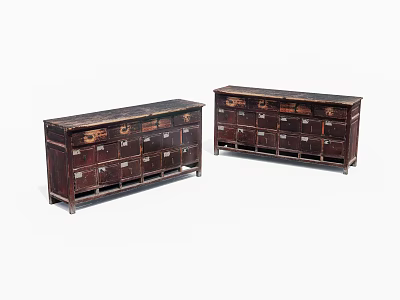 Dark Wooden Storage Cabinets With Multiple Drawers And Traditional Design 3d model
